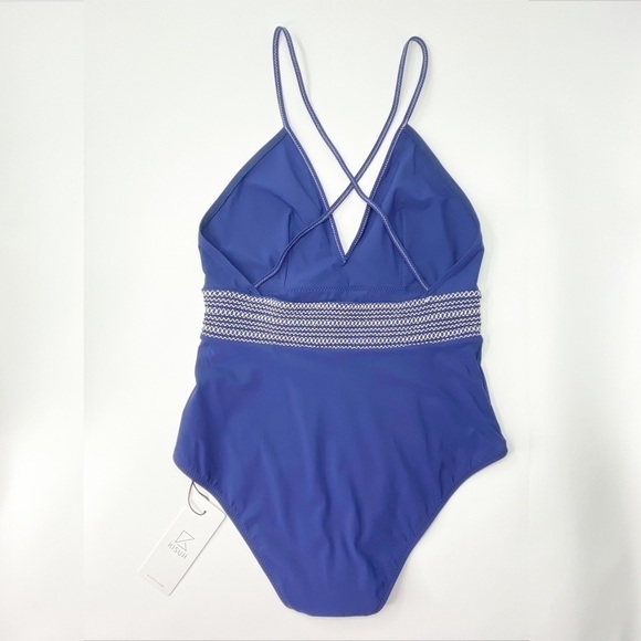 Kisuii Eden Swimsuit One Piece Plunge Bathing Suit Medium Navy Blue White NWT - Picture 5 of 11